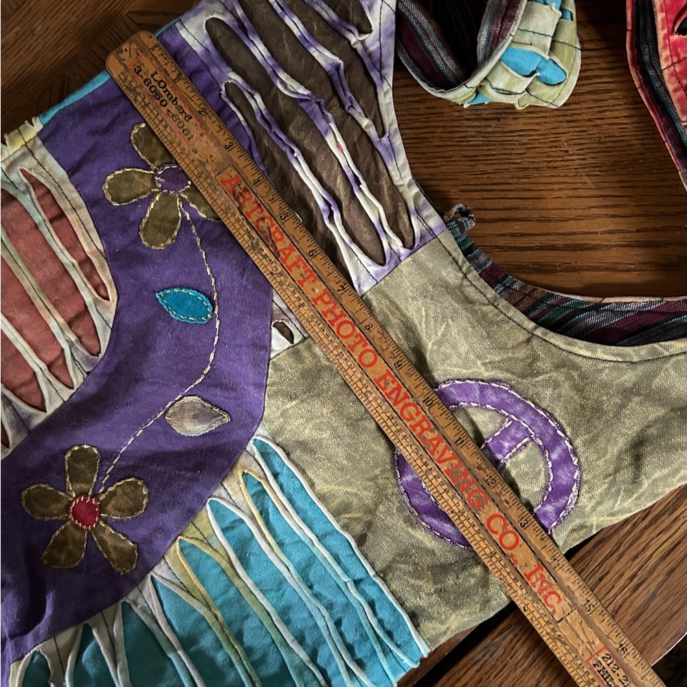 Vintage Nepal Cotton Patchwork Peace Printed Shou… - image 7